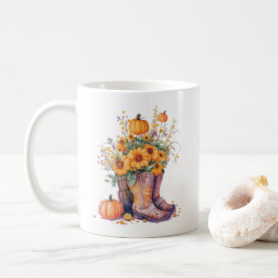 カウボーイ素朴ブーツひまわりカボチャ コーヒーマグカップ