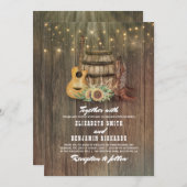 カウボーイ素朴ブーツひまわりワインバレル結婚ズ 招待状 (正面/裏面)