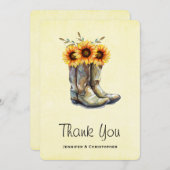 カウボーイ素朴ブーツひまわり付きサンフラワー サンキューカード (正面/裏面)