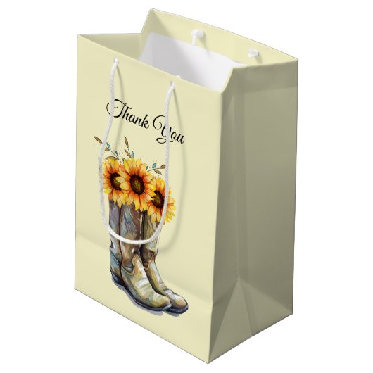 カウボーイ素朴ブーツひまわり付きサンフラワー ミディアムペーパーバッグ (裏面アングル)