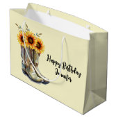 カウボーイ素朴ブーツひまわり誕生日 ラージペーパーバッグ (裏面アングル)