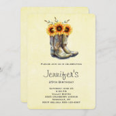 カウボーイ素朴ブーツひまわり誕生日 招待状 (正面/裏面)