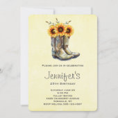 カウボーイ素朴ブーツひまわり誕生日 招待状 (正面)