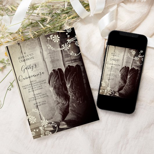 カウボーイ素朴ブーツウェスタンキンセアニェラパーティー 招待状