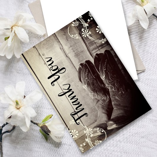 カウボーイ素朴ブーツウェスタンフローラありがとう サンキューカード