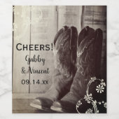 カウボーイ素朴ブーツウェスタンフローラ結婚ズ応援 ワインラベル (シングルラベル)