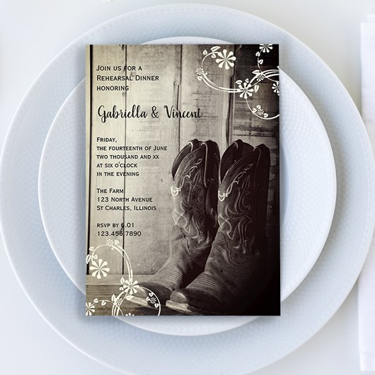 カウボーイ素朴ブーツウェスタンリハーサルディナー 招待状