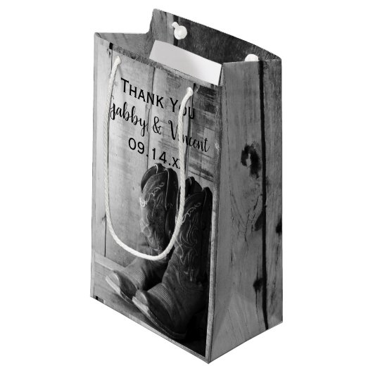 カウボーイ素朴ブーツウェスタン結婚の感謝 スモールペーパーバッグ (正面アングル)