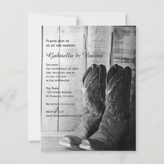 カウボーイ素朴ブーツウェスタン結婚ズ マグネット招待状 (正面)