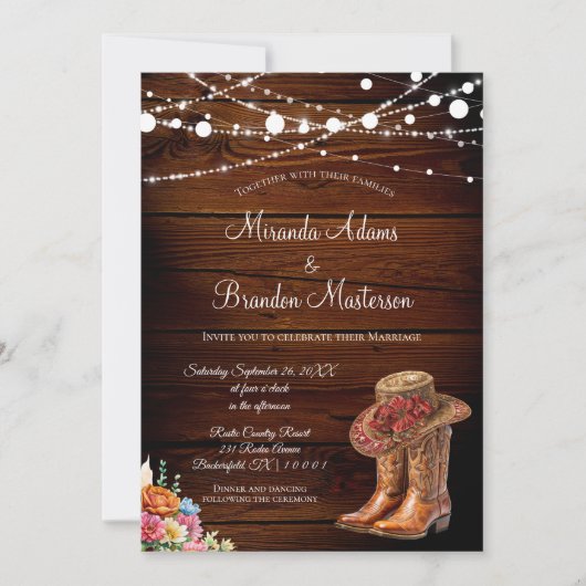 カウボーイ素朴ブーツウェスタン結婚ズ 招待状 (正面)