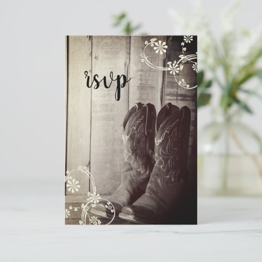 カウボーイ素朴ブーツカントリーウェスタンウェディングRSVP 出欠カード (スタンド正面)