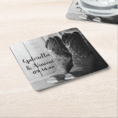 カウボーイ素朴ブーツカントリーウェスタン結婚ズ スクエアペーパーコースター (アングル)