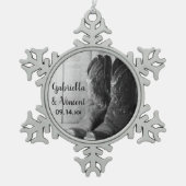 カウボーイ素朴ブーツカントリーウェスタン結婚ズ スノーフレークピューターオーナメント (正面)