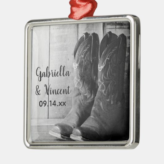 カウボーイ素朴ブーツカントリーウェスタン結婚ズ メタルオーナメント (左)