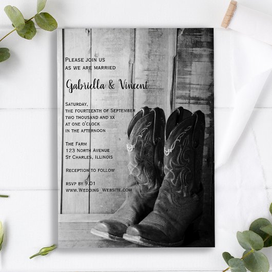 カウボーイ素朴ブーツカントリーウェスタン結婚ズ 招待状