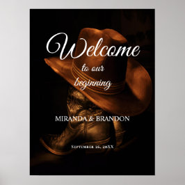 カウボーイ素朴ブーツカントリーウェディングウェルカムサイン ポスター