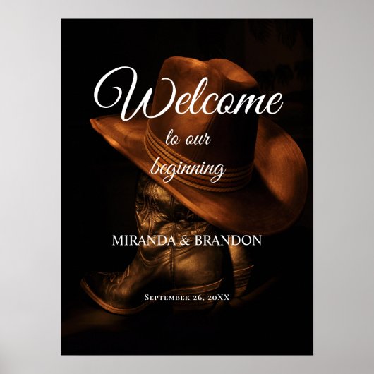 カウボーイ素朴ブーツカントリーウェディングウェルカムサイン ポスター (正面)