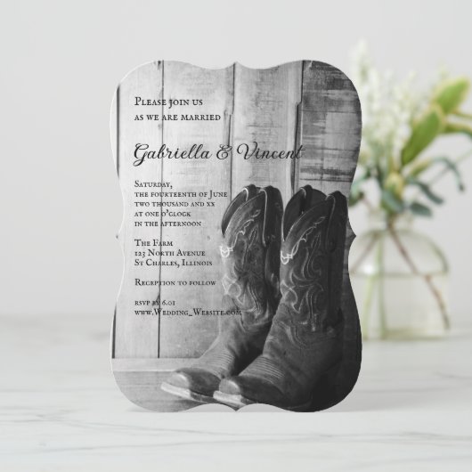 カウボーイ素朴ブーツカントリーウェディング 招待状 (スタンド正面)