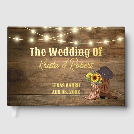 カウボーイ素朴ブーツサンフラワーウェスタン結婚ズフォイル ゲストブック (正面)