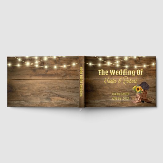 カウボーイ素朴ブーツサンフラワーウェスタン結婚ズフォイル ゲストブック (全面)