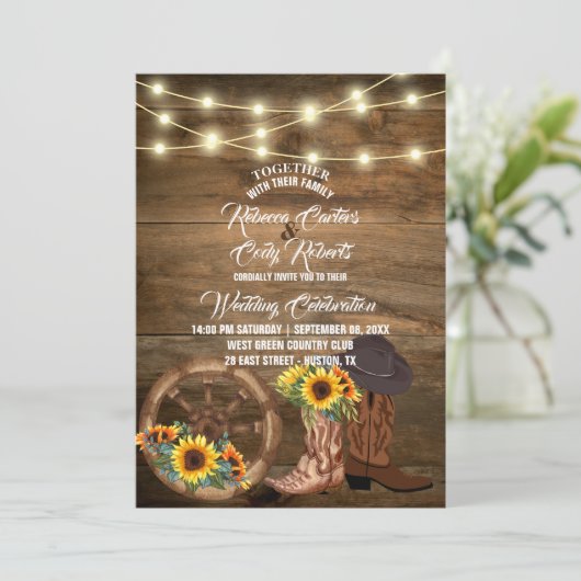 カウボーイ素朴ブーツサンフラワーウェスタン結婚ズ 招待状 (スタンド正面)