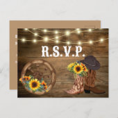 カウボーイ素朴ブーツサンフラワーウェスタン結婚式RSVP ポストカード (正面/裏面)