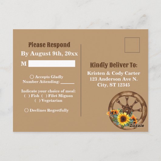 カウボーイ素朴ブーツサンフラワーウェスタン結婚式RSVP ポストカード (裏面)