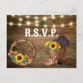 カウボーイ素朴ブーツサンフラワーウェスタン結婚式RSVP ポストカード (正面)