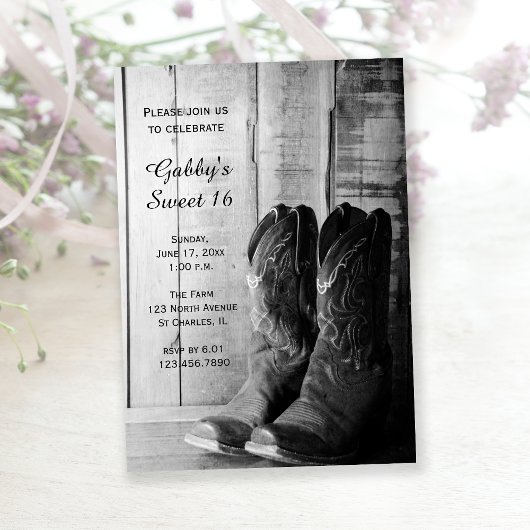カウボーイ素朴ブーツスウィート16バーンバースデーパーティー 招待状