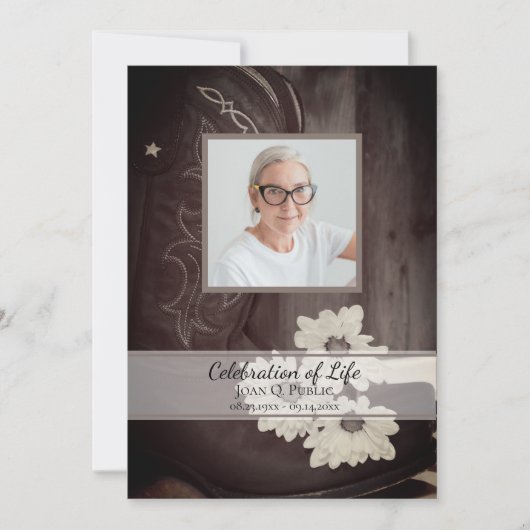 カウボーイ素朴ブーツデイジーお祝いオブ・ライフ 招待状 (正面)