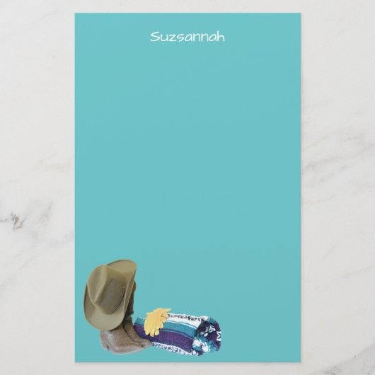 カウボーイ素朴ブーツハットブルーパープルブランケットカスタム 便箋 (正面)