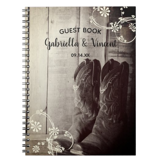 カウボーイ素朴ブーツフラワーズウェスタン結婚ズ ノートブック (正面)