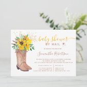 カウボーイ素朴ブーツ水色ベビーシャワー郵便 招待状 (スタンド正面)