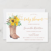 カウボーイ素朴ブーツ水色秋ベビーシャワー 招待状 (正面)