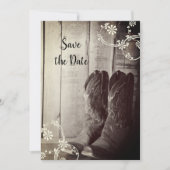 カウボーイ素朴ブーツ西ウェディング日付を保存 招待状 (正面)