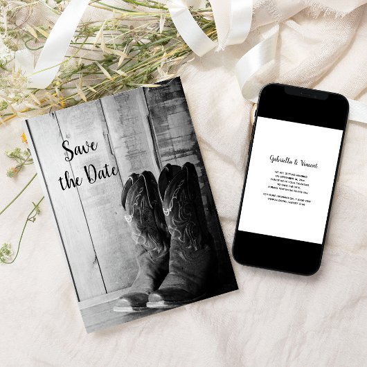 カウボーイ素朴ブーツ西ウェディング日付を保存 招待状