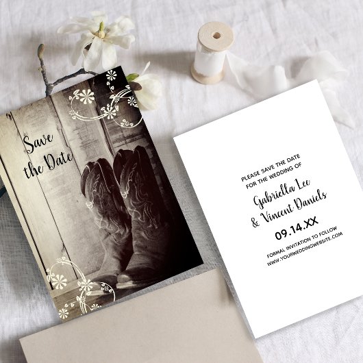 カウボーイ素朴ブーツ西ウェディング日付を保存 招待状