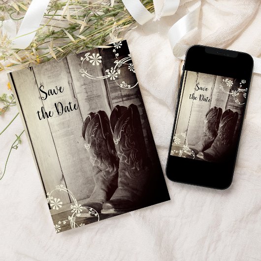 カウボーイ素朴ブーツ西ウェディング日付を保存 招待状