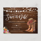 カウボーイ素朴ブーツ西ウェディング日付を保存 案内ポストカード (正面)