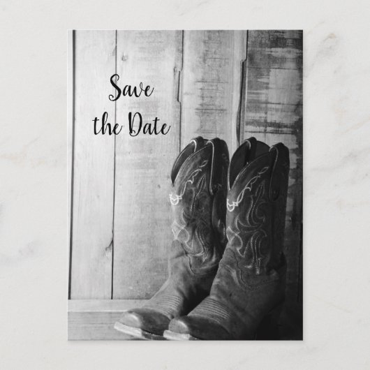 カウボーイ素朴ブーツ西ウェディング日付を保存 案内ポストカード (正面)