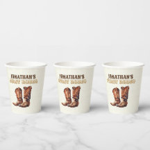 カウボーイ素朴ブーツ1stロデオ誕生日紙カップ