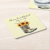 カウボーイ素朴ブーツ(ひまわり付き結婚) スクエアペーパーコースター (アングル)