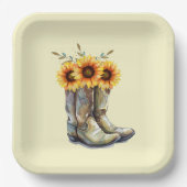 カウボーイ素朴ブーツ（ひまわり） ペーパープレート (正面)
