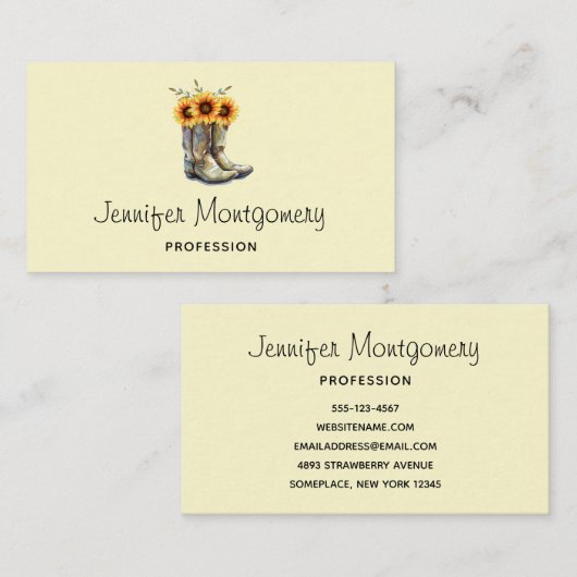 カウボーイ素朴ブーツ（ひまわり） 名刺 (正面/裏面)