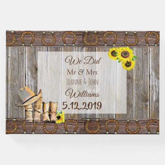 カウボーイ素朴ブーツ&サンフラワー結婚ズゲストボー ゲストブック (正面)