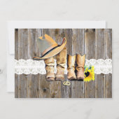 カウボーイ素朴ブーツ、レース、ひまわり結婚の 招待状 (裏面)