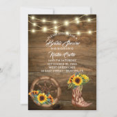 カウボーイ素朴ブートサンフラワーウェスタンブライダルシャワー 招待状 (正面)