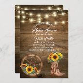 カウボーイ素朴ブートサンフラワーウェスタンブライダルシャワー 招待状 (正面/裏面)