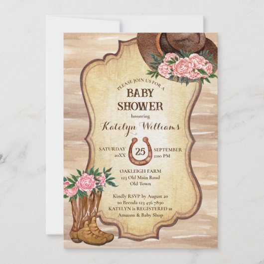 カウボーイ素朴ブ感じー帽の水の色 招待状 (正面)