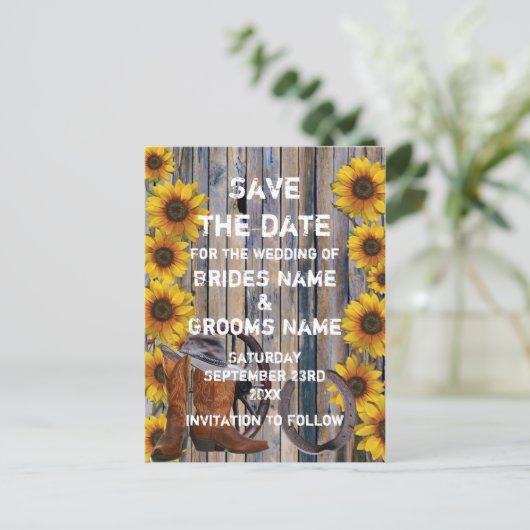 カウボーイ素朴ーをテーマにした国のスタイル日付を保存 案内ポストカード (スタンド正面)